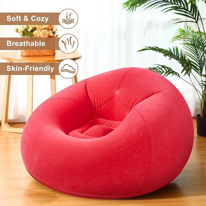 Realspring 6 Pcs Inflatable Bean Bag Chairs for Adults with Electric Air Pump, Blow up Couch Folding Portable Inflatable Couch Lazy Sofa for Outdoor Movie Nights Camping Room (Red)