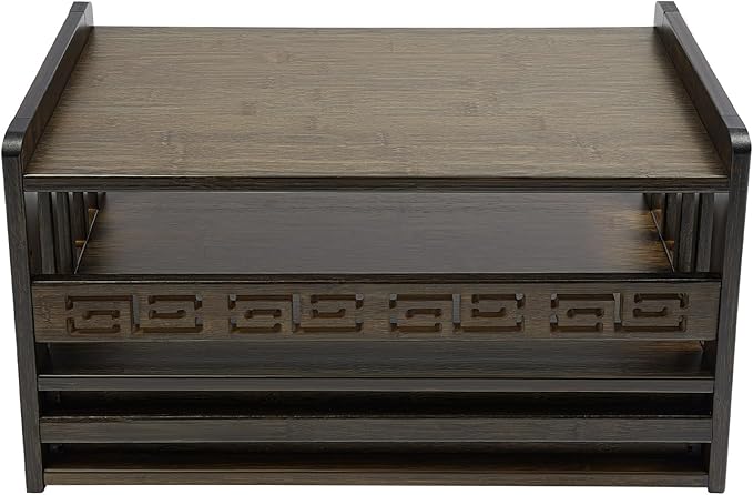 Low 3-Tier Meditation Table with Drawer,Bamboo Altar Tables,Puja Desks,Tatami Desk,20.4”W,Walnut Color
