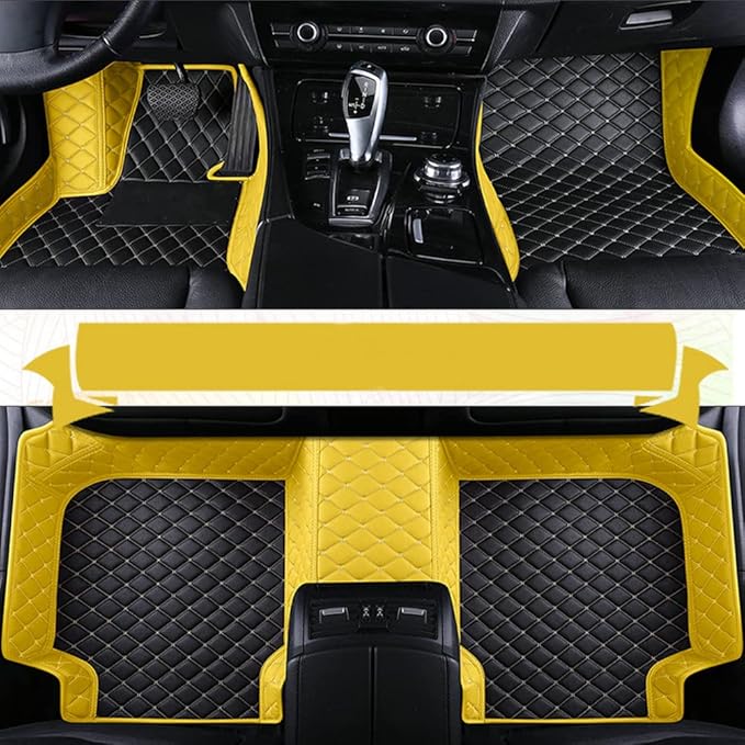 TAHALI Custom Colors Car Floor Mats Black Pink for 99.9% Sedan SUV Sports， All-Weather Liners Car Floor mat，Luxury Leather Automotive Floor Mats (Black and Yellow,3D Floor Mats)