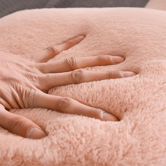 A Nice Night Faux Fur Reading Pillow Bed Wedge Large Adult Children Backrest with Arms Back Support for Sitting Up in Bed/Couch for Bedrest,Pink