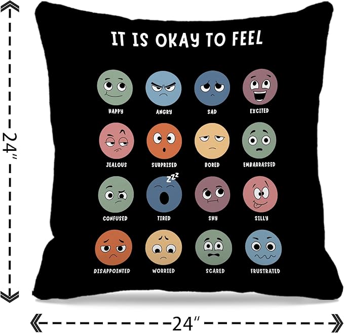 Nogrit Counseling Office Must Haves Black Pillow Cover, Calming Corner, Mental Health Pillowcase Decor for Home Kids,Mental Health Counselor Gifts, Calming Corner Pillow Covers 24x24