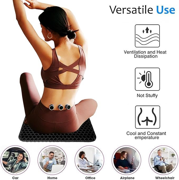 Yimiyaa Gel Seat Cushion, Double Thick Egg Gel Cushion for Pressure Pain Relief, Breathable Wheelchair Cushion Chair Pads for Car Seat Office Chair Black