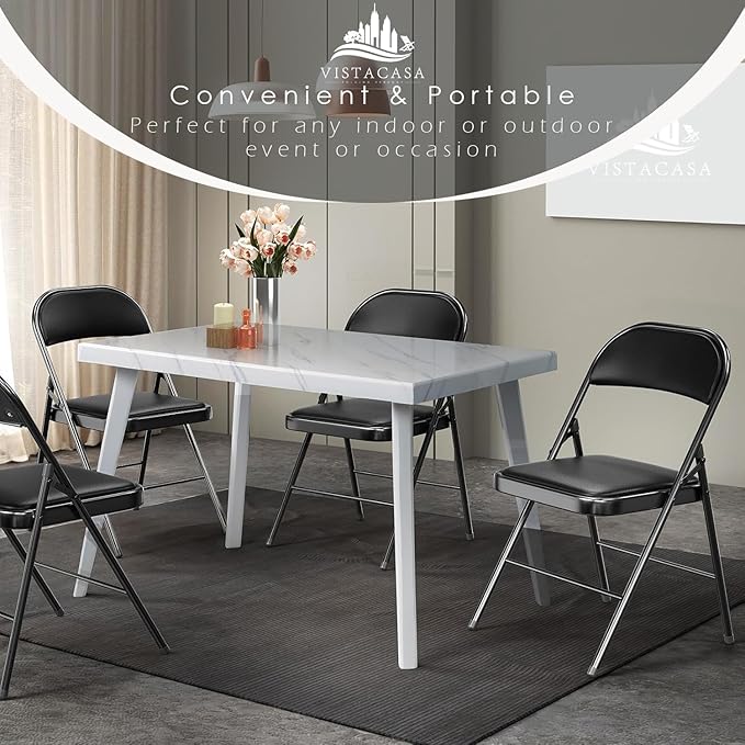 10 Pack Black Padded Folding Chairs Set - Comfortable Stackable Portable Chairs for Indoor Outdoor, Events, Parties, Office, Wedding (PU Leather, Classic Black,School Chair)