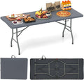 Tangkula 6 FT Folding Table, Indoor Outdoor Foldable Plastic Table with HDPE Tabletop, Sturdy Metal Fame, Carrying Handle, Heavy Duty Portable Fold-in-Half Picnic Table for Camping BBQ Party