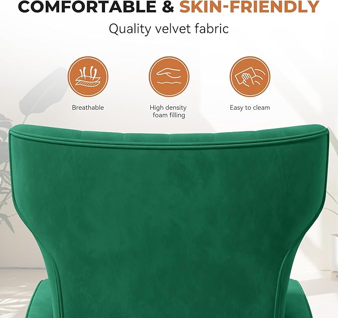 Nalupatio Modern Accent Chairs for Set of 4 Upholstered Velvet Fabric Reading Chair Mid Century Arm Chair Comfy Armchair for Living Room,Green