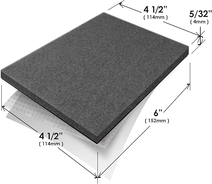 Slipstick Premium Wool Felt Sheet Furniture Pads/Floor Surface Protectors (6 Inch x 4-1/2 inch) Includes 2 Large Felt Pad Blankets with Self Stick Backing, Gray, CB161