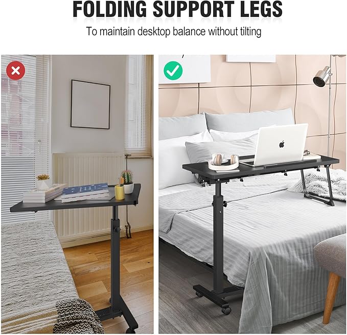 Adjustable Overbed Bedside Table, Hospital Bed Table with Wheels, Portable Rolling Desk, Mobile Small Standing Desk, Rolling Laptop Stand, Computer Cart