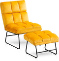 MCombo Velvet Accent Chair with Ottoman Set, Modern Armless Chair for Living Room, Bedroom, Small Space 0014 (Velvet, Yellow)