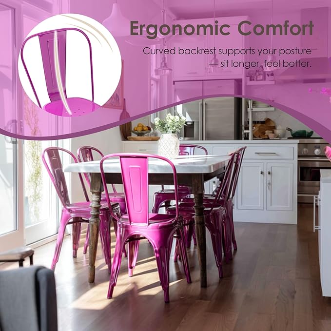Metal Dining Chairs Set of 2,Stackable Tolix Chair Indoor/Outdoor for Kitchen,Cafe,Restaurant,Bistro & Patio Multiple Colors(Purple)