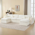 155''Cloud Boneless Sectional Couch, Modular Sectional Sofa Deep Seat with 2 Ottomans, Oversized Upholstered Convertible Comfy 6 Seater Chenille Sofa U Shape Couches for Living Room, Beige