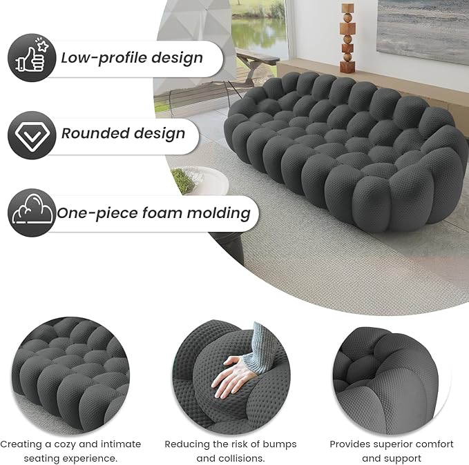 WJShome Modular Sectional Sofa,Bubble Couch,Comfy Curved Couch Living Room Sets,Modern Upholstered Bean Bag Sofa Mesh Fabric Lazy Floor Chair Living Roon Sets (Dark Gray, 3 Seater+Ottoman)