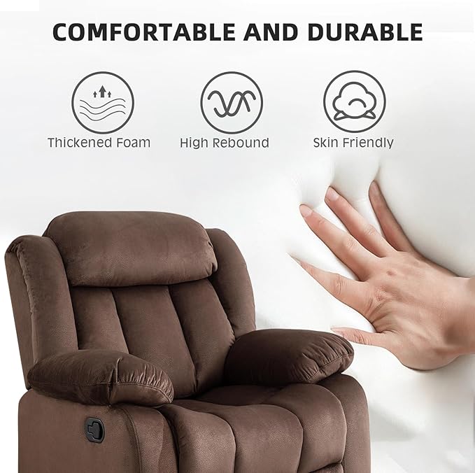 EBELLO Manual Recliner Sofa Chair, Classic and Reclining Sofa with Overstuffed Arms and Back for Living Room, Bedroom, Loveseat, Brown