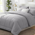 CozyLux King Size Comforter Set Grey, 7 Pieces Bed in a Bag, Gray Comforter King Size, All Season Bedding Sets with Stitch Quilted Comforter, Flat Sheet, Fitted Sheet, Pillowcases