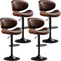 Aowos Bar Stools Set of 4, Adjustable Swivel Leather Bar Stools for Kitchen Island, Mid Century Modern Counter Height Bar Chairs Barstools with Back & Footrest (Brown)
