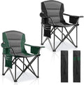 LANMOUNTAIN 2 Pack Padded Oversized Camping Chairs for Adults,Heavy Duty Support 400 Lbs,Folding Portable Lawn Chair w/Cup Holder,Cooler Bag,Side Pocket,Perfect for Outdoor Picnic,Hiking(Black&Green)