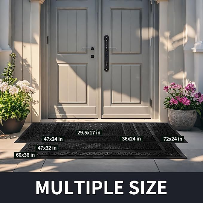 Yimobra Front Door Mat Outside Entrance 29.5x17, Waterproof Heavy Duty Outdoor Mats for Front Door, Non Slip Rubber Entry Mat for Garage Patio Indoor, Black