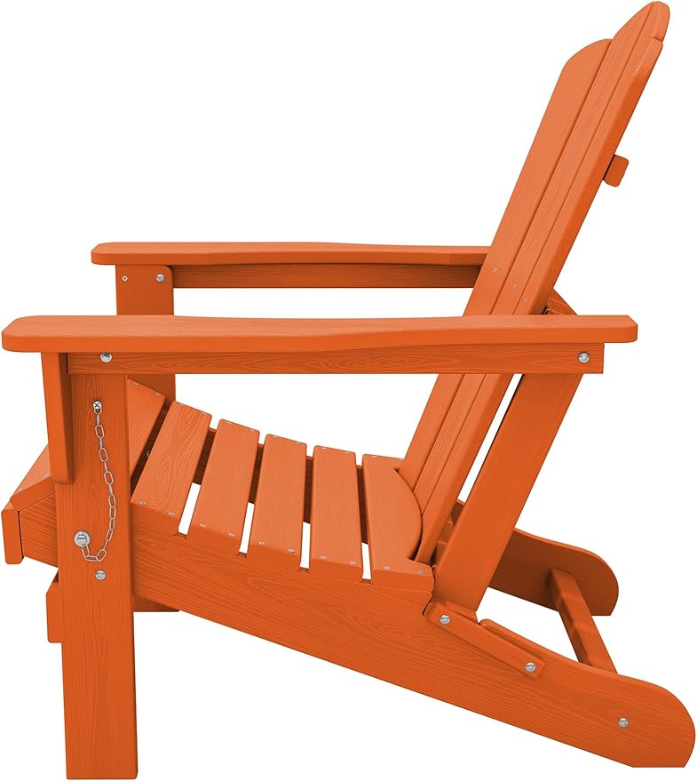 KINGYES Folding Adirondack Chair Set of 4, HDPE All-Weather Folding Adirondack Chair, Orange
