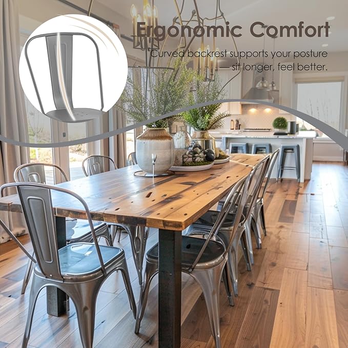 Metal Dining Chairs Set of 4,Stackable Tolix Chair Indoor/Outdoor for Kitchen,Cafe,Restaurant,Bistro & Patio Multiple Colors(Grey)