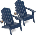 FOOWIN Adirondack Chair Set of 2, Folding Adirondack Chair with Cup Holder, HDPE All-Weather Fire Pit Chair for Patio, Garden, Backyard, Poolside, Navy Blue