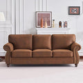 Couchus Mid-Century Vintage Sofa Couches with Rivet Design,3-Seater Sofa,Removable Sofa Cover Upholstered Cushions and Solid Wood Frame (Caramel, 3-Seater)
