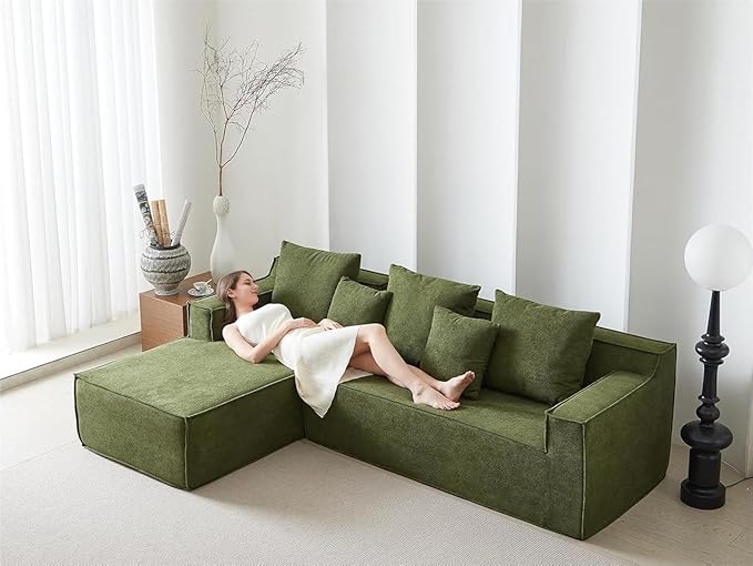 Swbvs L-Shape 7-Seater Sofa,Upholstered Couches for Living Room Bedroom,No Assembly,Green