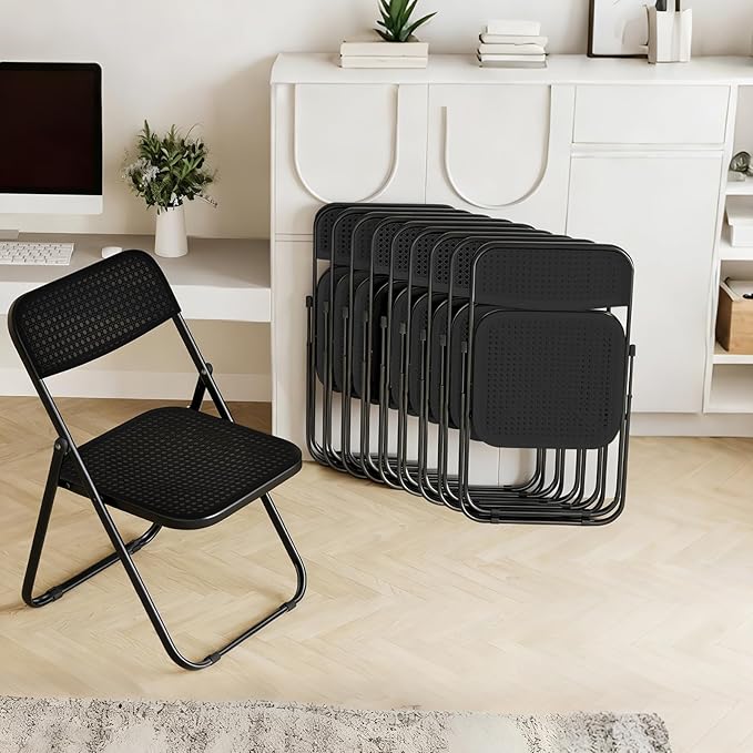Folding Chairs, 300lb Capacity Steel Frame, Foldable for Indoor Outdoor Party,10-Pack,Black