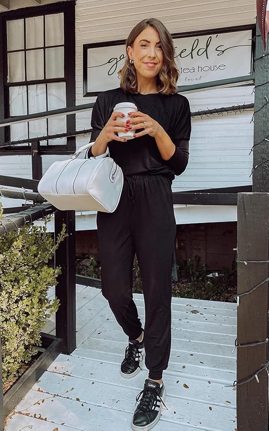 PRETTYGARDEN Women Fall 2 Piece Lounge Outfit Long Sleeve Tops High Waisted Jogger Pants Set Spring Travel Clothes Tracksuit