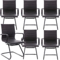 DM Furniture Office Desk Chair No Wheels Set of 6 PU Leather Computer Chairs Mid Back Guest Chairs for School Reception Conference Waiting Room, Vintage Charcoal