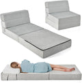 RELAX4LIFE Folding Sofa Bed Chair - 3-in-1 Convertible Couch Sleeper, Floor Futon Couch w/Removable Cover & Full Padded Foam, Fabric Guest Sleeper Chair for Living Room, Study, Apartment (Grey)