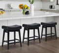 RNKSFX Counter Height Black Bar Stools Set of 3 for Kitchen Counter, Backless Farmhouse Kitchen Island Barstools with Upholstered Faux Leather Saddle Seat and Solid Wood Legs Modern 24 inch Bar Chairs
