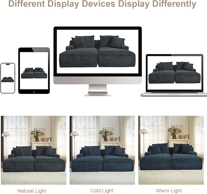 VEPXXP 80" Double Chaise Lounge Chair Indoor, Oversized Boneless Couch Comfy Upholstered Sleeper Sofa Bed with 4 Pillows, Corduroy Cloud Loveseat Chair for Living Room No Assembly Required, Dark Grey