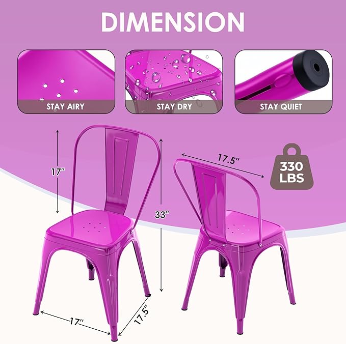 Metal Dining Chairs Set of 2,Stackable Tolix Chair Indoor/Outdoor for Kitchen,Cafe,Restaurant,Bistro & Patio Multiple Colors(Purple)