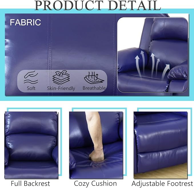 Caberryne Leather Recliner Sofa Set，Leather Reclining Couch for Living Room Furniture Sets，Purple Recliner Couch with 5 Recliners for Living Room/Office/Theater Seating(Sofa Set 3 Pieces)