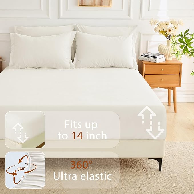 MUXHOMO 5 Pieces Twin XL Comforter Set, Soft Bed in a Bag Twin XL Size, All Season Bedding Set with Comforter, Flat Sheet, Fitted Sheet, Pillowcases & Shams, Ivory