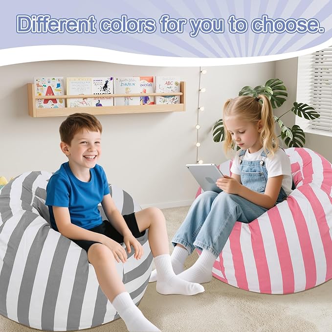 COMAX Bean Bag Chair for Kids, Kid Beanbag Chair Cute, Cotton Canvas Lazy Chair with Shredded Foam Filling, Stuffed Floor Sofa Couch for Boys and Girls, Pink