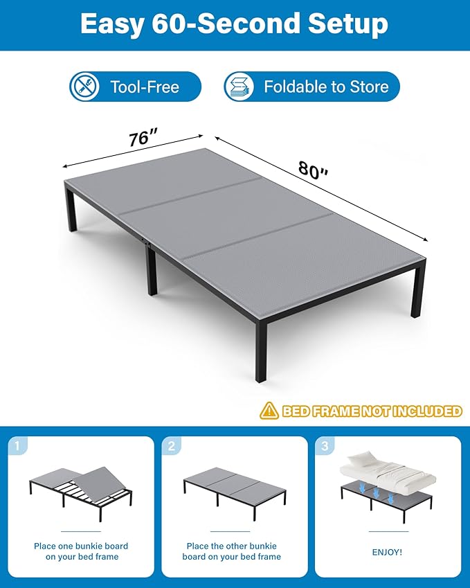 SAKSUN Bunkie Board Twin 38x75'' 2-Pack: Breathable & Moisture Resistant Boards for Bed Frame - Heavy Duty Low Profile Bed Support Board Twin Box Spring Supplement, Noise Minimizing