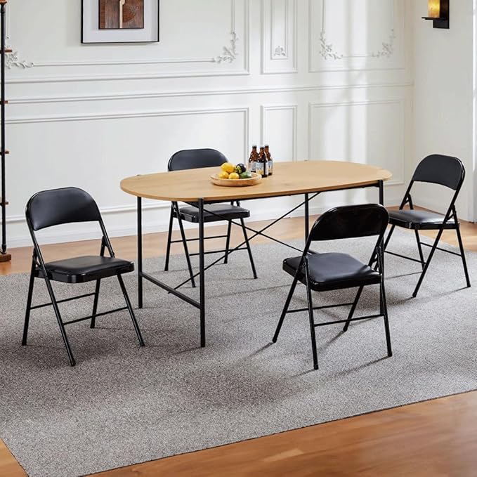 Padded Folding Chairs Set of 2, Portable Stackable Acrylic with Cushion for Outdoor Activities, Indoor Gatherings, Living Rooms and Office Meetings, Black