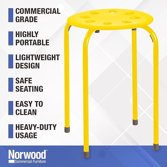 Norwood Commercial Furniture Stacking Stools for Kids and Adults, 17.75" Standard Height Portable Nesting Office and Classroom Stools, Assorted Color, Pack of 5