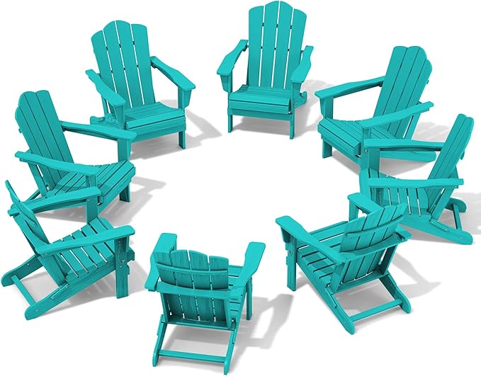 KINGYES Folding Adirondack Chair Set of 8, HDPE All-Weather Folding Adirondack Chair, Aruba