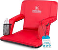 Stadium Boss Recliner Stadium Seat for Bleachers, Benches, Lawns, Backyard, Camping & Beach – Padded Sport Chair, Cushion Backs & Armrest – 6 Reclining Positions – Portable Carry Straps – Red