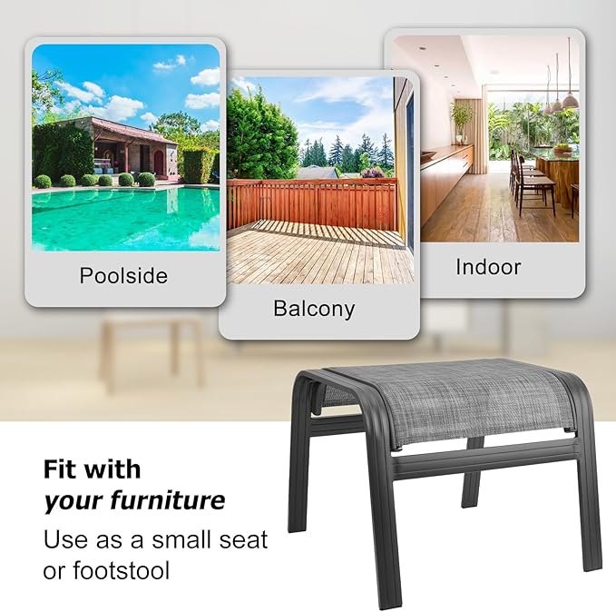 Deguifei Patio Outdoor Ottoman Footstools Assembled Aluminum Footrest Side Table Small Chairs Patio Ottoman 2 Set Grey