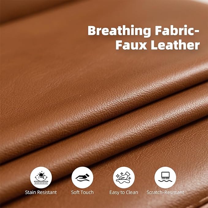 Modern Faux Leather Accent Sofa, Symmetrical Shawl Armchair with Wide Armrests & Wooden Legs, Brown Sofa Chair for Living Room, Apartment, Office