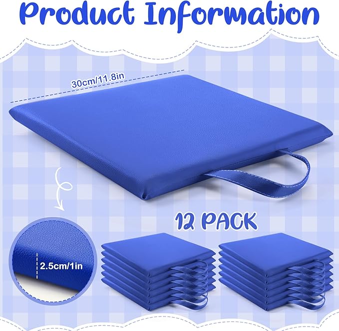 Suzile 12 Pcs 12'' Square Floor Cushions for Kids Classroom Flexible Floor Seating Elementary with Handles Classroom Carpet Cushions for Adults Toddlers Daycare Preschool School