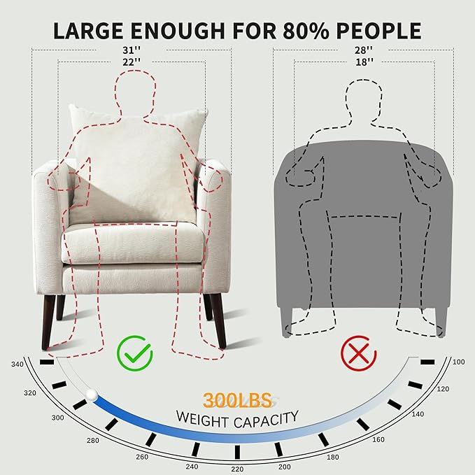 QKFF Barrel Accent Chair with Back Pillow, Large Upholstered Armchair with Solid Wood Legs Modern Reading Chairs for Living Room Bedroom