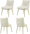 WUTUTUEE Velvet Dining Chairs Set of 4 Gold Legs,Upholstered Velvet Accent Chairs, Pleated Back Design & Gold Pull Handle, Mid Century Modern Chairs for Dining/Kitchen/Living Room,Beige
