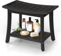 Waterproof Shower Benches for Inside Shower, Poly Lumber Shower Stool with Storage Shelf & Adjustable Feet, SPA Bathroom Seat Chair for Shaving Legs, Indoor or Outdoor Use, Black