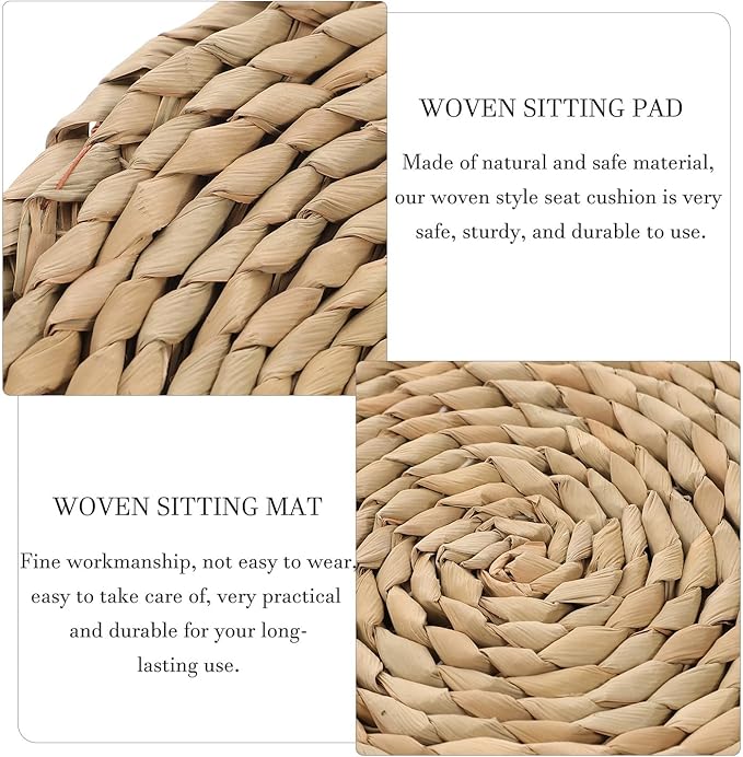 Luxshiny Woven Tatami Floor Cushion Double-Layer 30x30cm Sitting Pad with Reed Grass for Meditation and Yoga, Thick Breathable Seat Mat for Adults, Zen Floor Pillow for Bedroom and Tea Room