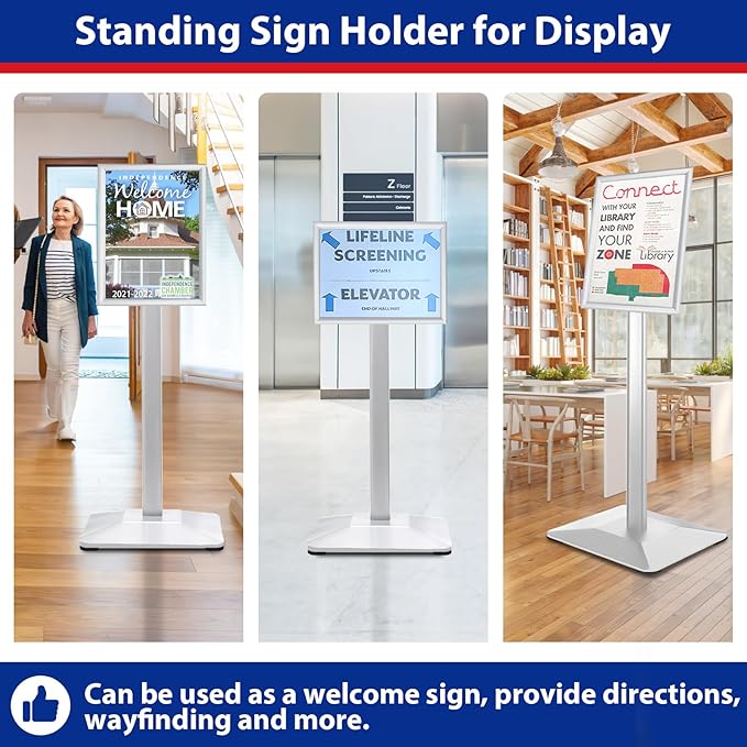 VAIIGO Sign Stand 8.5x11inch Pedestal Sign Holder Poster Stand 3Packs Adjustable Floor Standing Sign Holder with Heavy Duty Display Stand for Indoor Outdoor Business Store Sign Holders(Silver)