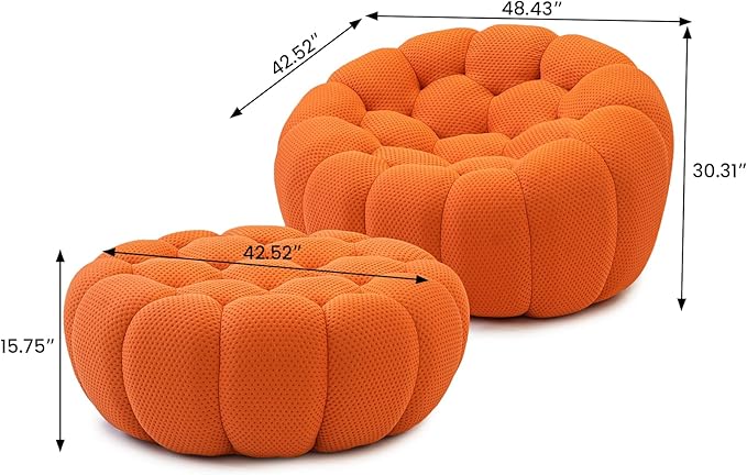 WJShome Modular Sectional Sofa,Bubble Couch Set,1 Seater+ Ottoman,Modern Upholstered Bean Bag Sofa Couch Mesh Fabric Lazy Floor Chair Living Roon Sets (Orange)