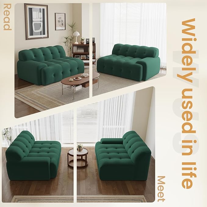 Oversized Loveseat Sofa, 3D Mesh Fabric Comfy Sectional Cloud Sofa Couches, Curved Couch for Living Room, Office, Apartment,No Assembly Required (Green, 102.4")